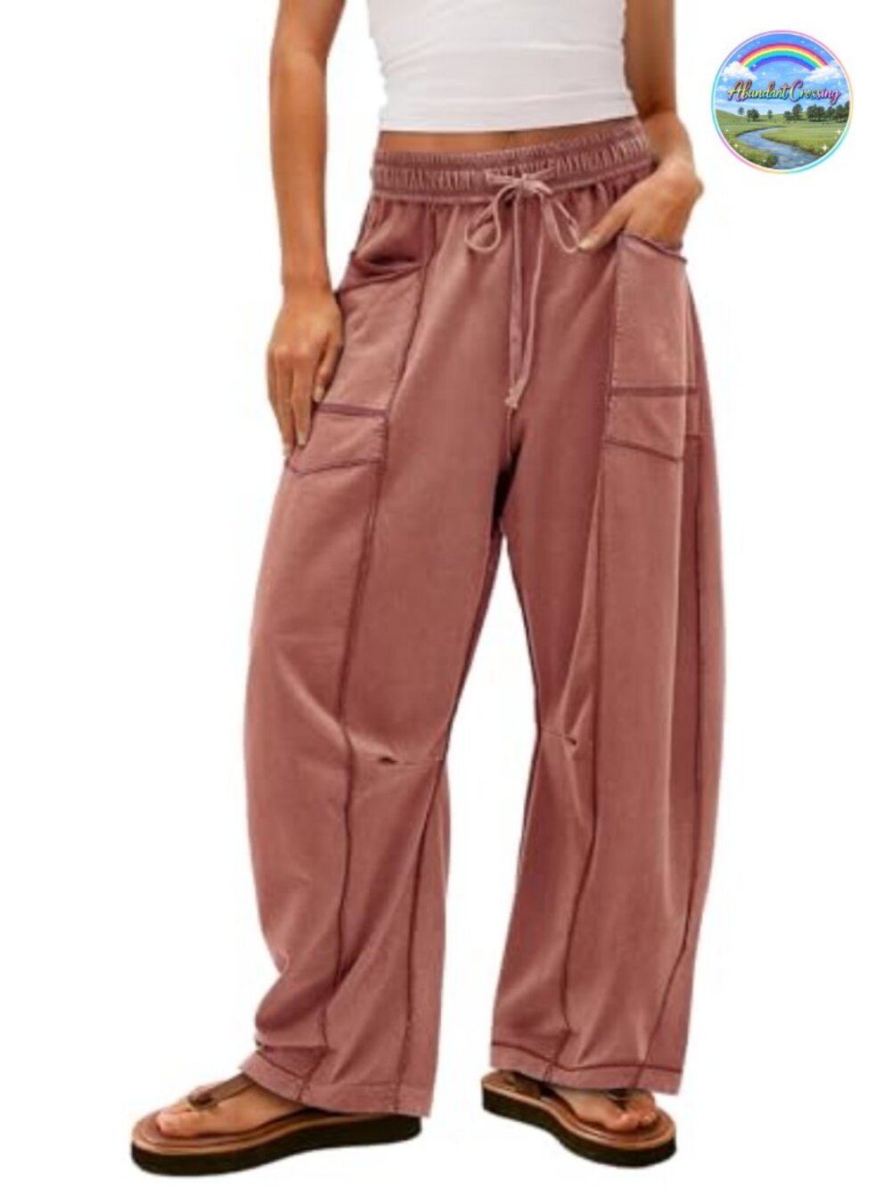 Wide Leg Frill Trim Lounge Pants with Pockets